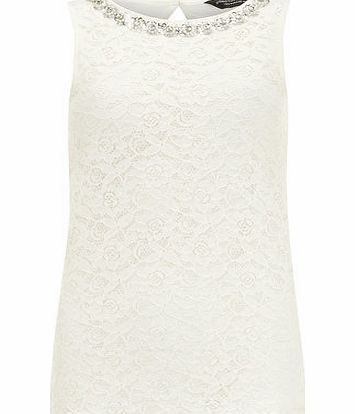 Bhs Womens Ivory Diamante Detail Lace Shell Top,