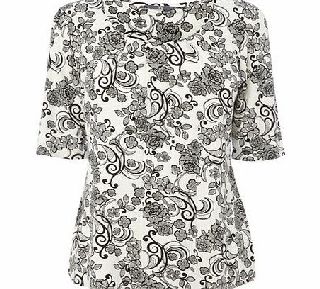 Bhs Womens Ivory Floral Lace Print Half Sleeve Top,