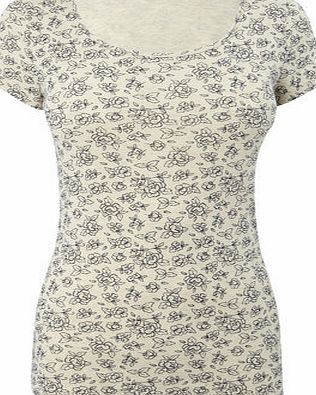 Bhs Womens Ivory Floral Print Crew Neck Top, ivory