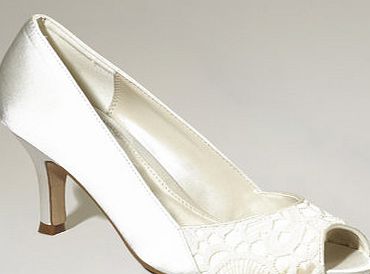 Bhs Womens Ivory Melissa Lace Peep Toe Court Shoes,