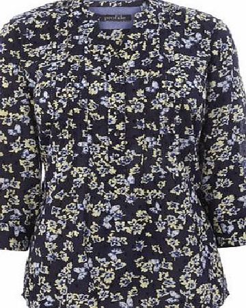 Bhs Womens Navy Floral Butterfly Print Roll Sleeve