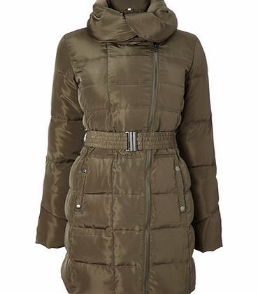 Bhs Womens Olive Green 3/4 Belted Puffer Coat, olive