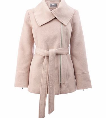Bhs Womens Pale Pink Brushed Zip Belted Coat, pale