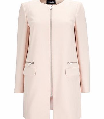 Bhs Womens Pale Pink Collarless Coat, pale pink