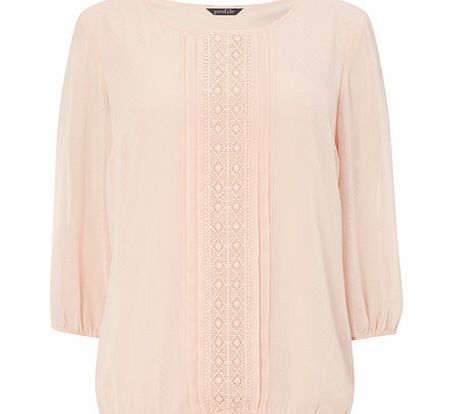 Bhs Womens Pastel Pink Crochet Trim Blouse, pastel