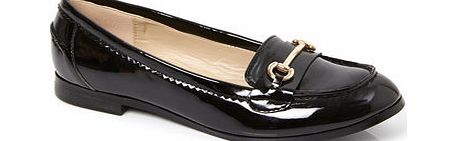 Bhs Womens Patent Black Snaffle Trim Moccasins,