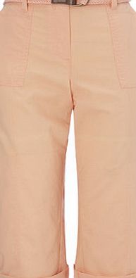 Bhs Womens Peach Belted Cotton Crop Trousers, peach