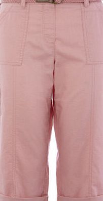 Bhs Womens Pink Belted Cotton Crop Trousers, pale