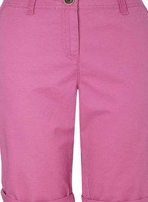 Bhs Womens Pink Cotton Twill Knee Shorts, pink