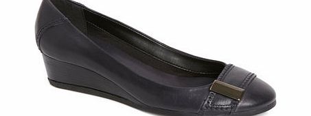 Bhs Womens TLC Navy Leather Demi Wedge Shoes, navy