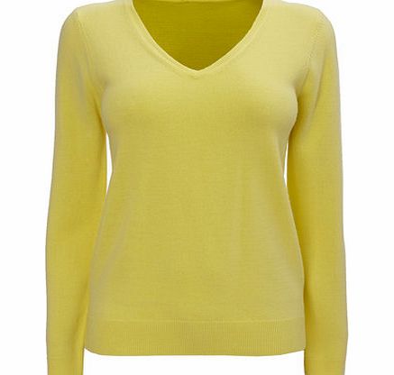 Womens Yellow Supersoft V Neck Jumper, yellow