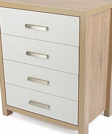 Bianco Oak Effect White Wood 4 Drawer Chest of Drawers Modern Bedroom Furniture