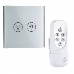 Biard LED 2 Gang Remote Controlled White Glass