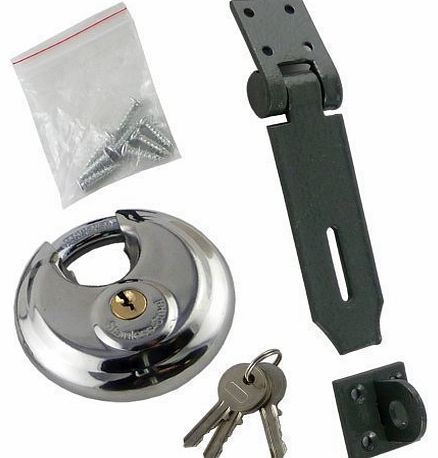 BRAND NEW - HEAVY DUTY SECURITY SET - 1 HASP + 1 DISCUS PADLOCK WITH 2 KEYS