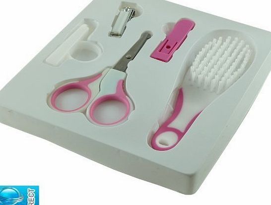 Bid Buy Direct BRAND NEW PINK BABY GROOMING SET - WITH ALL 5 FUNCTION - COMPLETE WITH SAFETY SCISSORS, NAIL CLIPPER, SOFT BRISTLES BRUSH
