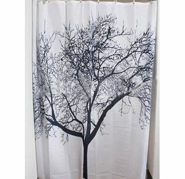 Big Bargain Store Big Bargain Black Tree Branch Pattern Polyester Fabric Bath Shower Curtains Hook