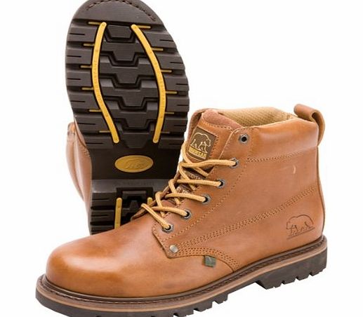 Big Bear Workwear Mens Safety Work Lace Up Boots Shoes Ankle Protector Brown Leather Steel Toe Cap Lightweight Slip Acid Heat Oil Resistant Sole Walking Hiking Footwear UK Size 6 - 12 (6, Golden Brown