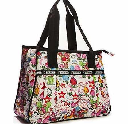 Big Handbag Shop Prosports Fun Multi Colours Zip Pockets Cartoon Tote Bag (865 Tulips White)