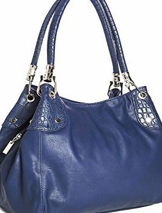 Big Handbag Shop Womens Medium Multi Pockets Shoulder Handbag (278 Medium Navy)