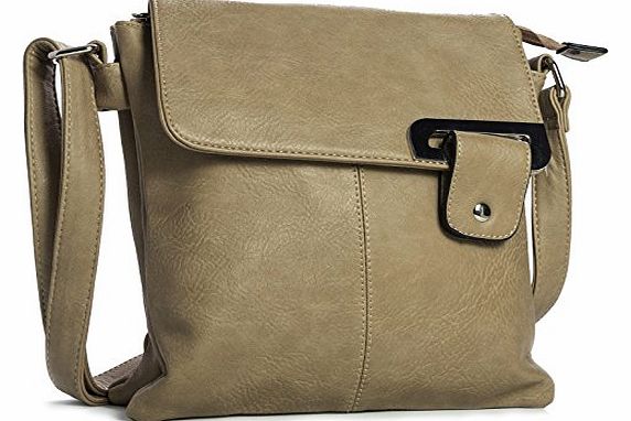 Big Handbag Shop Womens Medium Trendy Messenger Cross Body Shoulder Bag (9729 Beige)