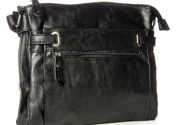 Big Handbag Shop Womens Multi Pocket Medium Messenger Shoulder Bag (829 Black)