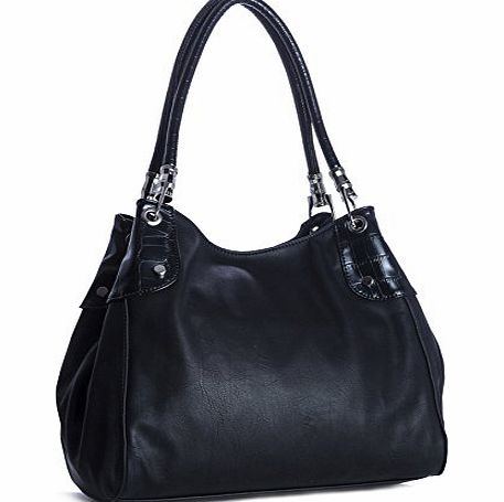 Big Handbag Shop Womens Multi Pockets Medium Shoulder Bag (278 Black ST)