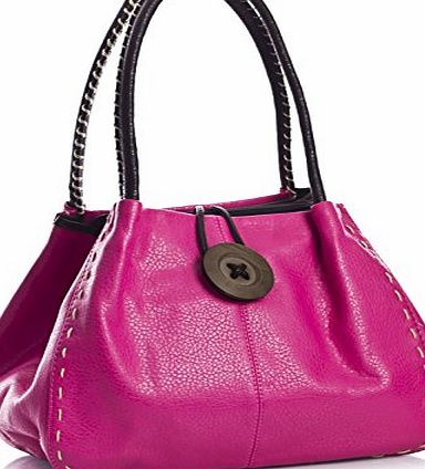 Big Handbag Shop Womens Trendy Designer Boutique Faux Leather Large Button Detail Shoulder Bag (836 Beige)