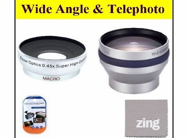 Big Mikes  30Mm 2X Telephoto Lens   30Mm 0.45X Wide Angle Lens With Marco For Sony Dcr-Sr88 120Gb Hard Disk Drive Handycam Camcorder   Microfiber Cleaning Cloth   Lcd Screen Protectors