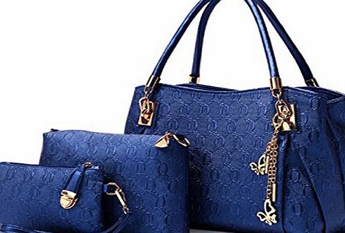 Billionia Tripple Ladies Designer Leather Handbag Celebrity Tote Fashion Shoulder Faux Bag (Blue)