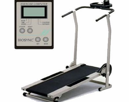 Biosync Foldable Manual Treadmill w/ 3 position incline, Exercise Computer amp; Water Bottle
