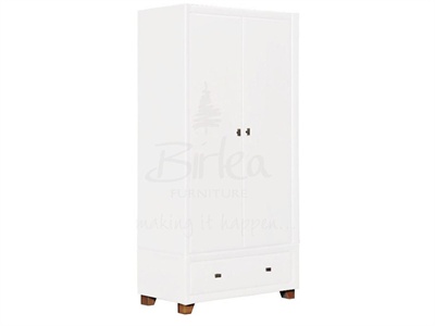 Birlea Brooklyn 2 Door, 1 Drawer Wardrobe White Small