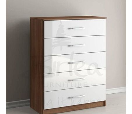 Lynx Five Drawer Chest in Walnut and White