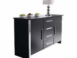 Black and Chrome Modern 2 Door 4 Drawer Sideboard - New Flat Packed