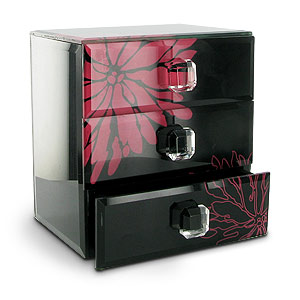and Red Flower Glass Three Drawer