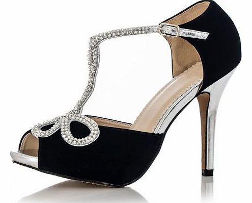 Black And Silver Diamante Loop Sandals