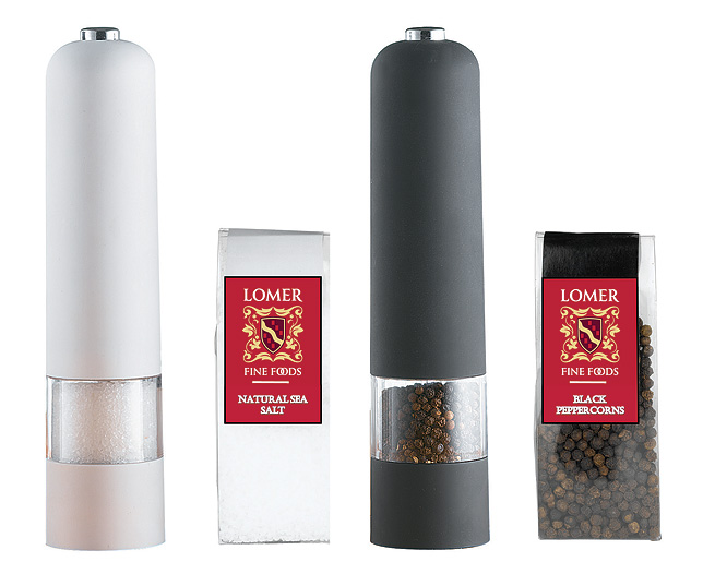 Black and White Salt and Pepper Mills Filled