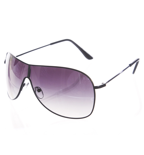 Black Aviator Wrap Visor Sunglasses
