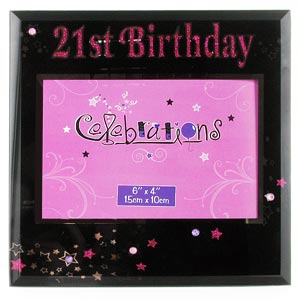 Black Crystal Sparkly 21st Birthday Photo Frame