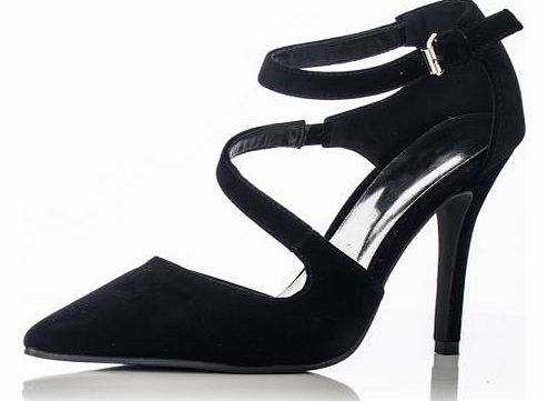 Black Curl Strap Pointed Court Shoes