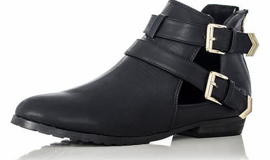 Black Cut Out Flat Ankle Boots