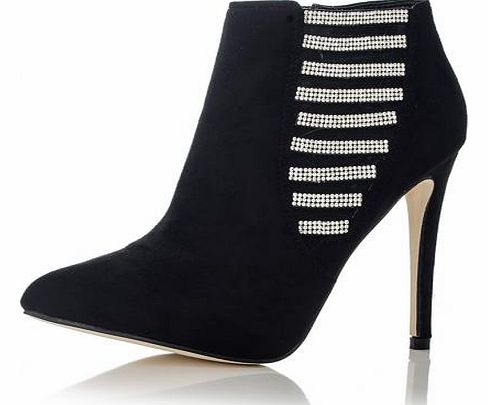 Black Diamante Pointed Shoe Boots