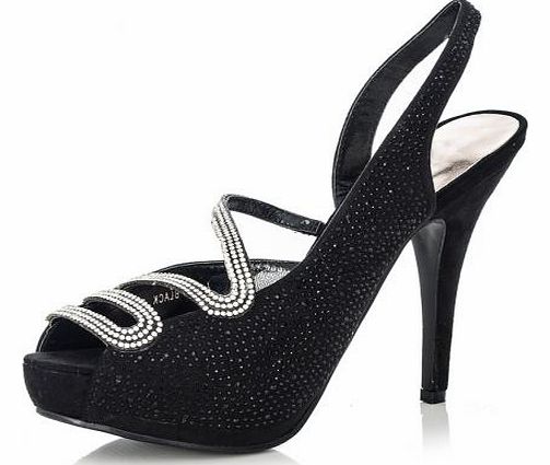Black Diamante Twist Strap Sandals
