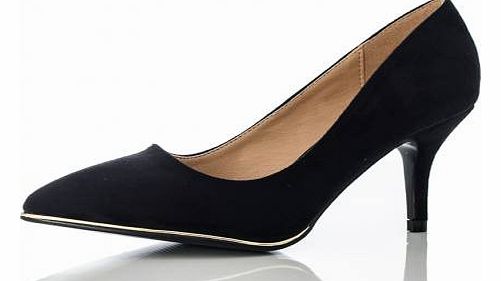 Black Faux Suede Low Heel Courts