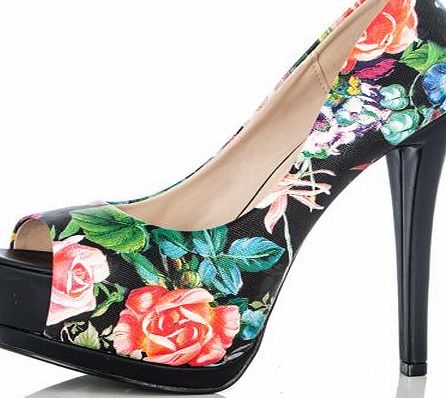 Black Floral Print Platform Shoes