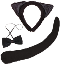 Black Fur Cat Set - Ears, Tail and Bow