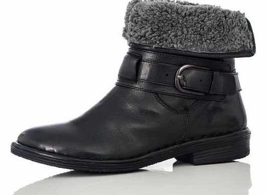 Black Leather Fur Lined Ankle Boots