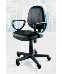 Black Medium Back Leather Faced Swivel Chair