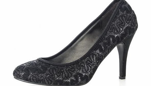 Black Mesh Embellished Court Shoes