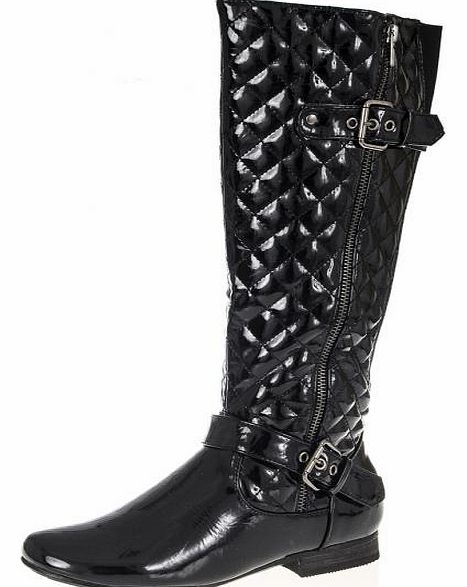 Black Patent Quilted Zip Boots