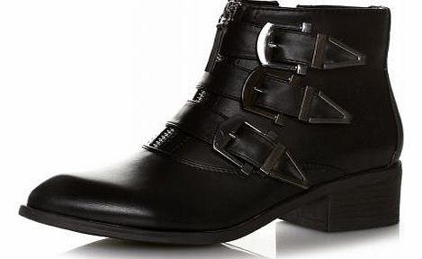 Black PU 3 Buckle Ankle Boots